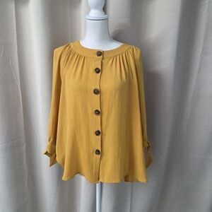 Elegant Mustard Button-Front Blouse